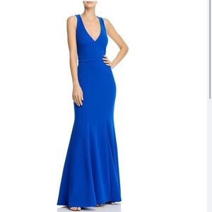 AQUA Women's Formal Dress Blue Crepe Fluted Skirt Bow Back Long Gown Size 4